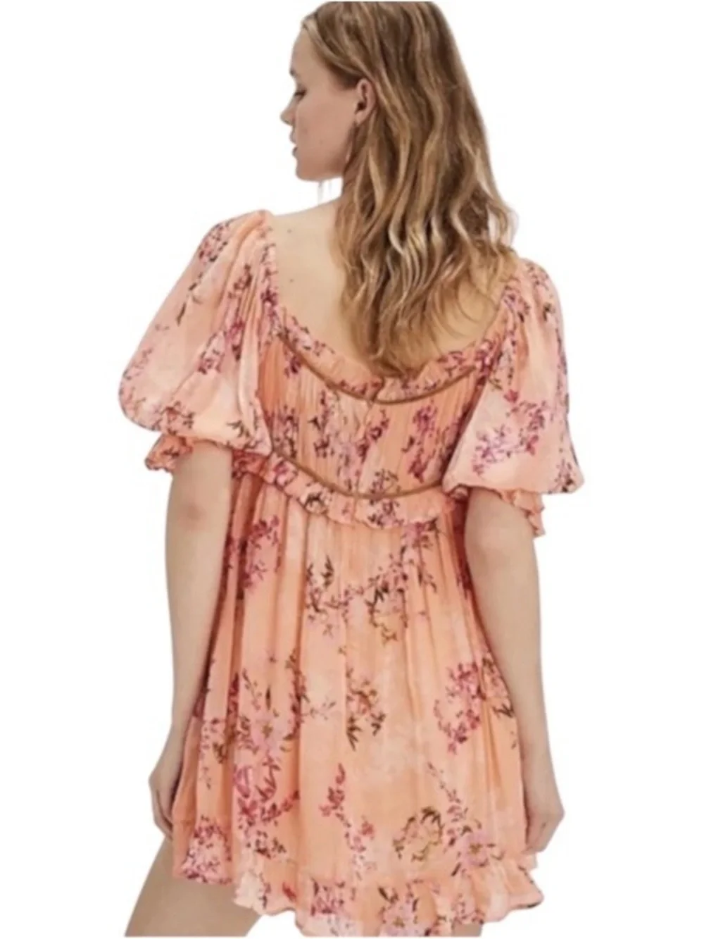 Free People Marney Floral Mini Dress In Peach Combo Size Large NWT